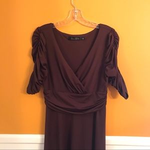 Brown Ruched Sleeved Dress by Ever Pretty